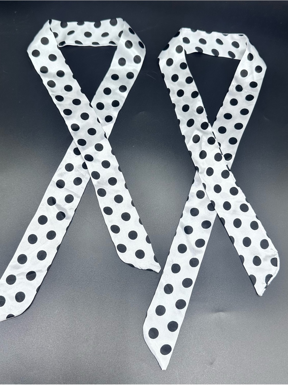 2pc Polka Dot Skinny Twilly Scarf Set/ 34" x 1.5" Purse Bag Handle Wrap Headband